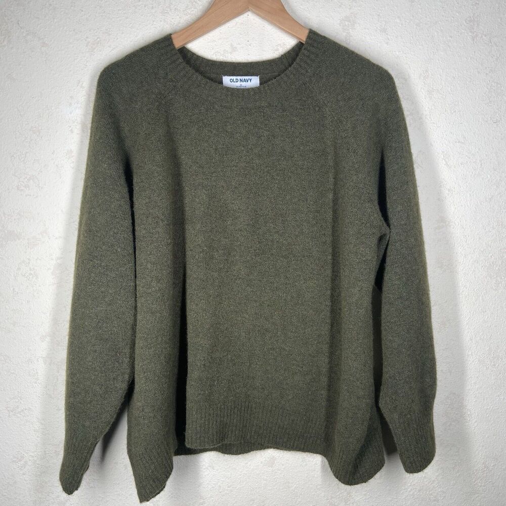 Old Navy Sweater Womens Medium Green Cozy Po Kuna Wool Blend Crew Neck Top